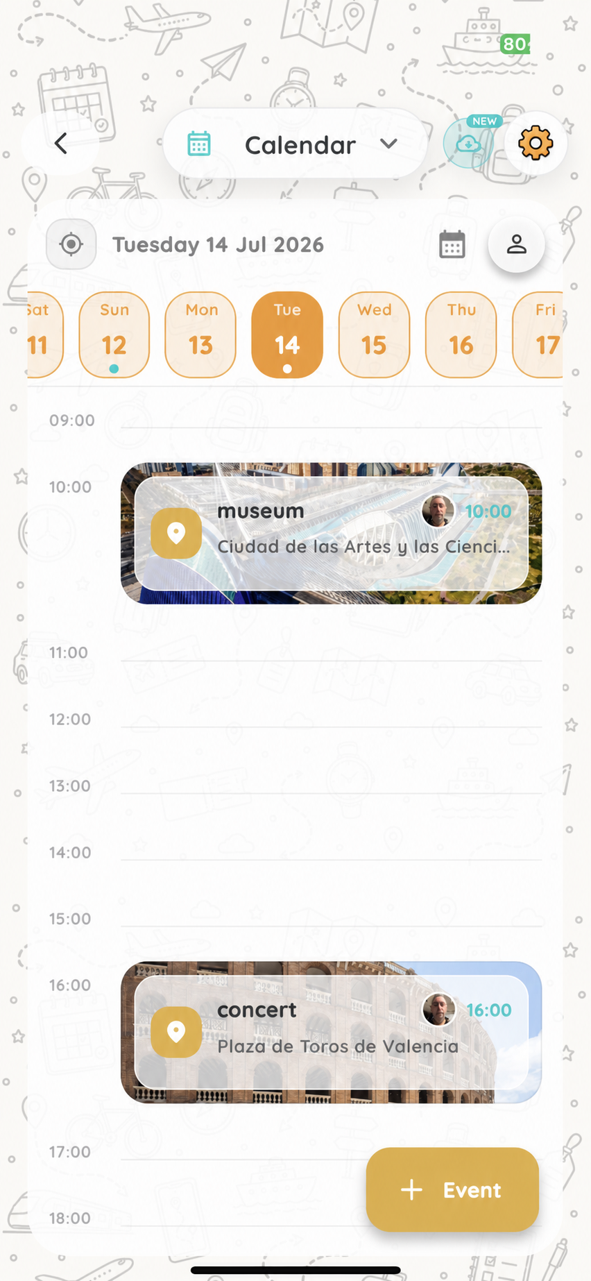 Planning calendar screen