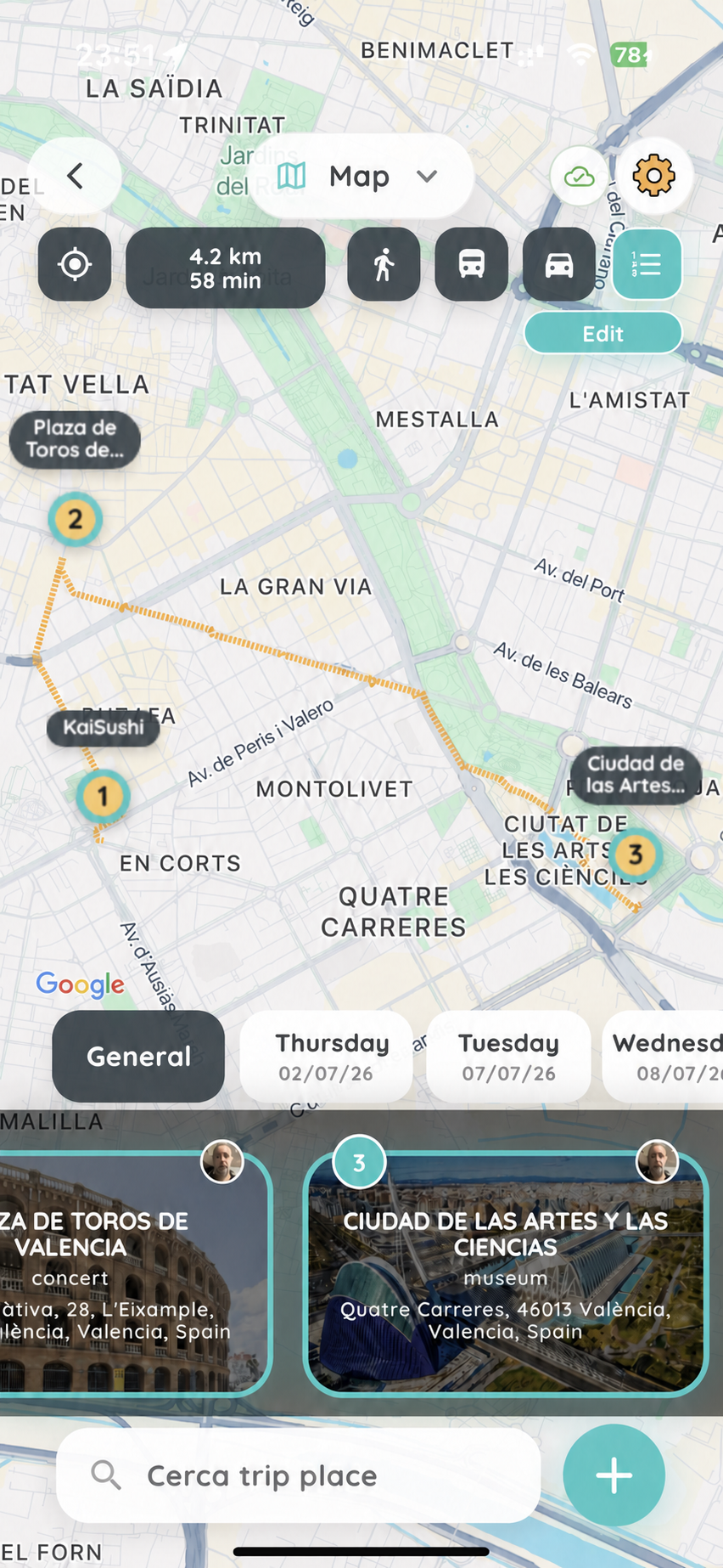 Planning map screen